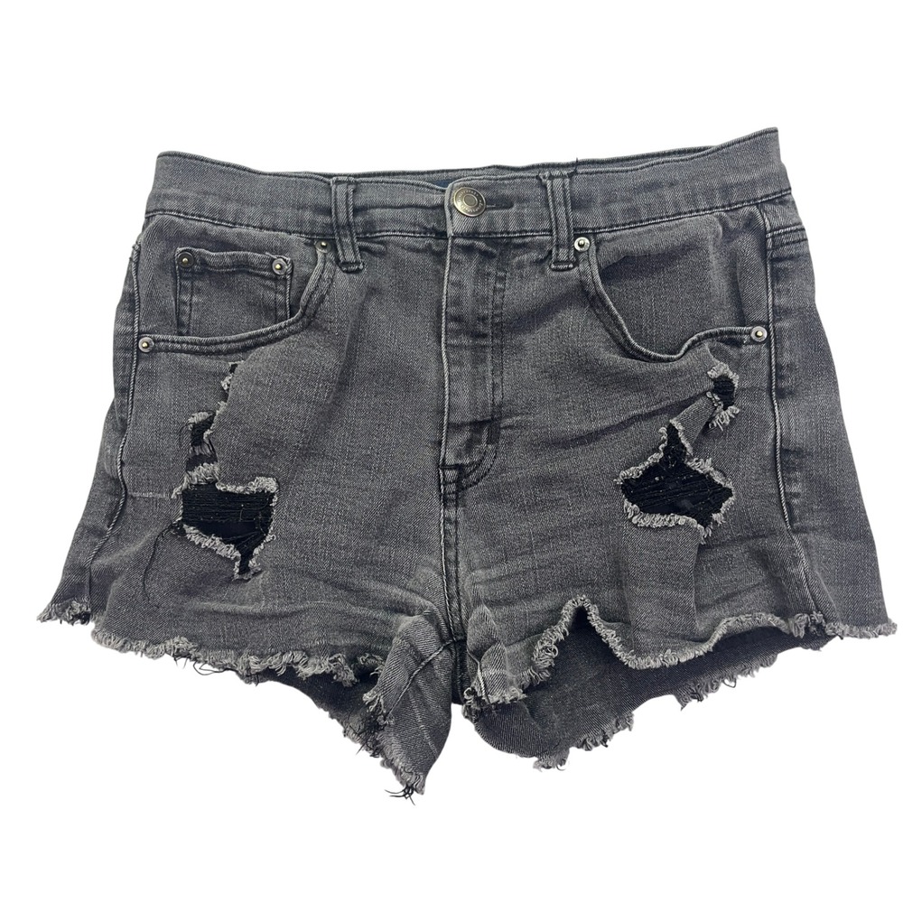 Aeropostale Denim Shorts Distressed Ripped Frayed Hem Gray Wash Women's Sz 6 28"